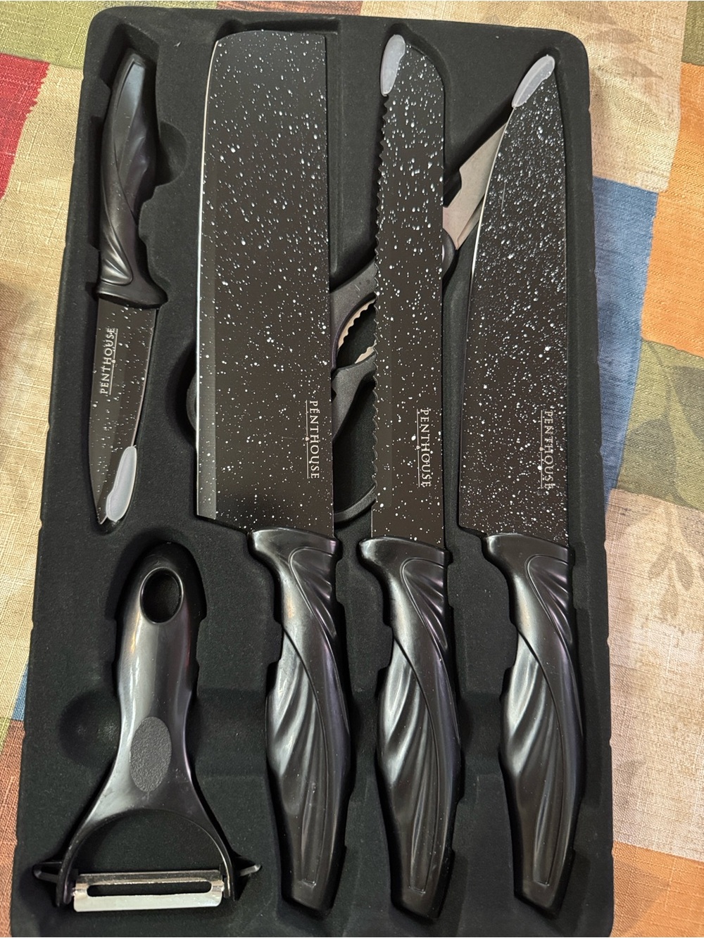 6-Piece Black Speckled Knife Set by - Kitchen Cutting Set